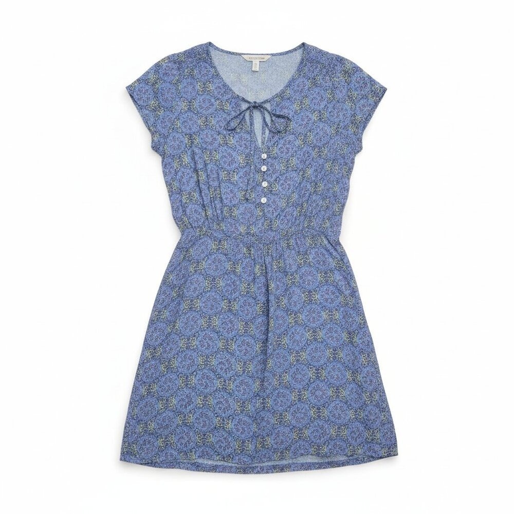 April Cornell Dress L Womens Floral Blue Purple Keyhole Mini Y2K 90s Grunge